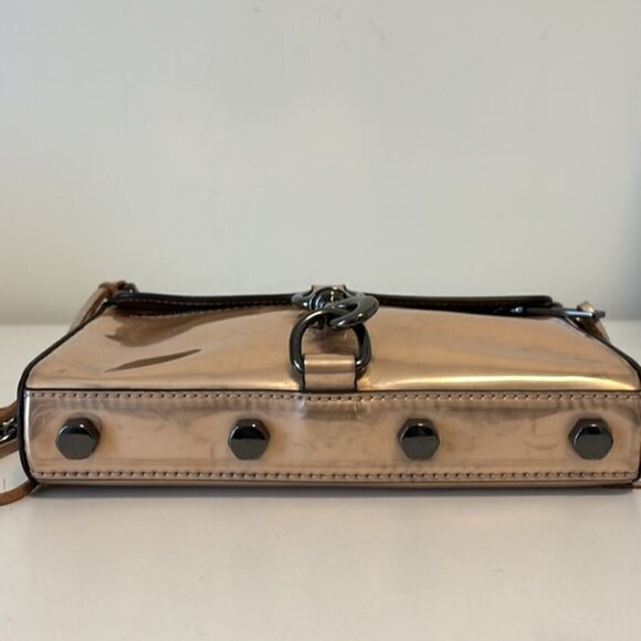 Rebecca Minkoff Mini MAC Rose Gold mirrored CrossBody Bag chain strap - Picture 3 of 13
